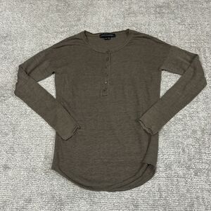 Skull Cashmere Sweater Womens XS Brown Long Sleeve 100% Linen Lightweight Henley